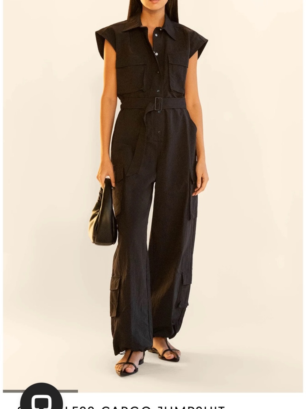 OAK + FORT Black Sleeveless Belted Cargo Jumpsuit